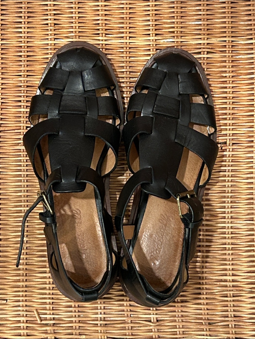 Madewell Black Woven Leather Buckle Sandals